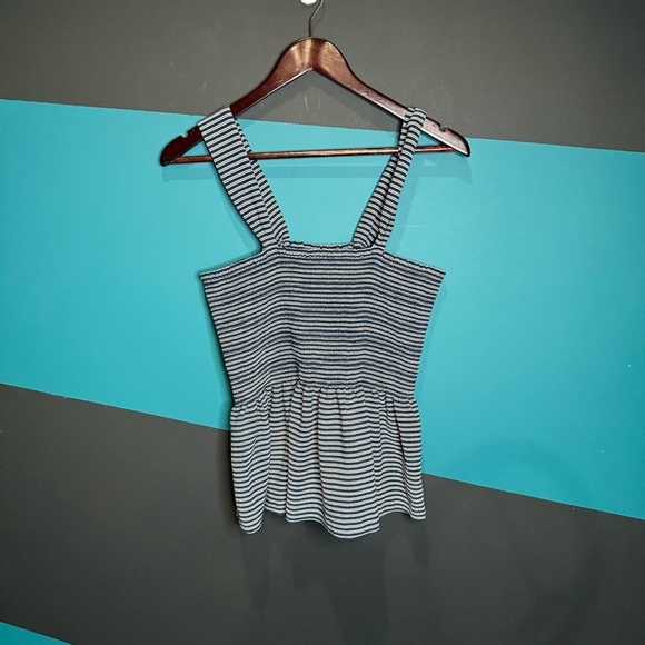 Madewell Black and White Smocked Peplum Tank Top - Picture 4 of 11